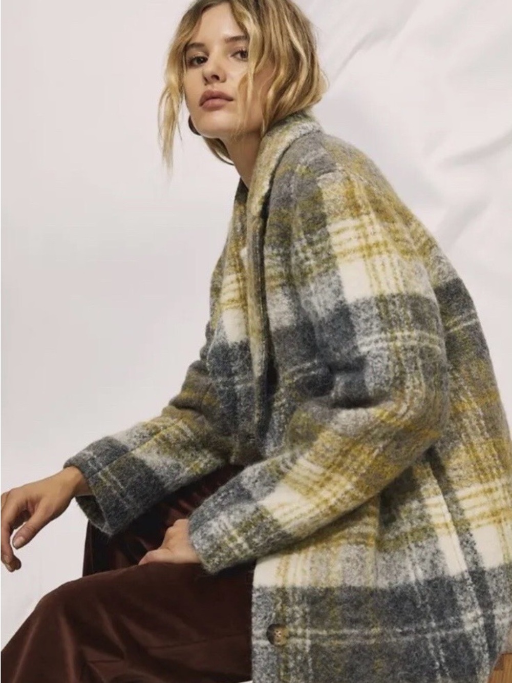 Aritzia Wilfred Julien Alpaca Mohair Wool Plaid Coat XS *new